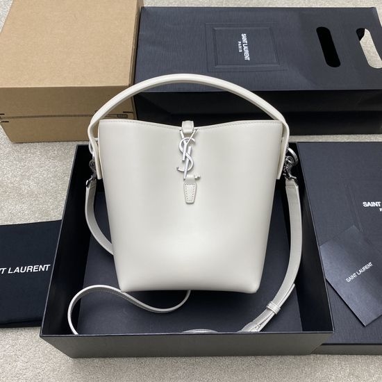 Yves Saint Laurent YSL LE 5A7 Series Small Bucket Bag in White with Gold Hardware 749036