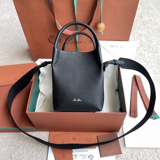 Loro Piana Bale Black Mini Leather Bucket Bag FAI7943
