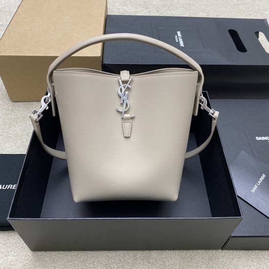Yves Saint Laurent YSL LE 5A7 Series Small Bucket Bag in Gray with Silver Hardware 749036