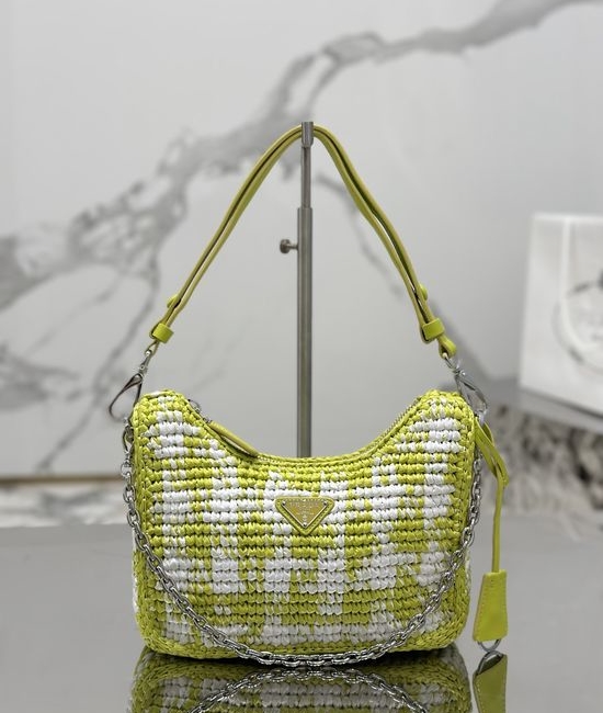 Prada Raffia Woven Hobo Shoulder Bag 1BC204