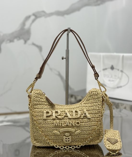 Prada Raffia Woven Hobo Shoulder Bag 1BC204
