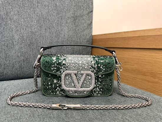 Valentino Shoulder Bag Green Rhinestone Buckle 4053