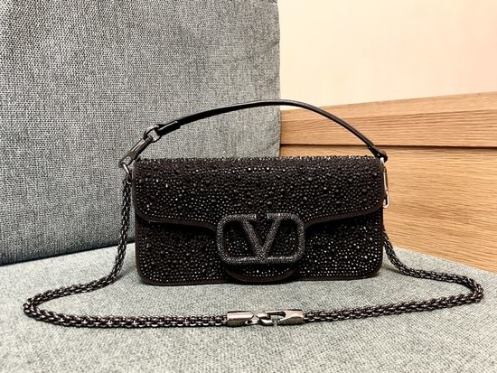 Valentino Shoulder Bag Black Rhinestone Buckle 4056