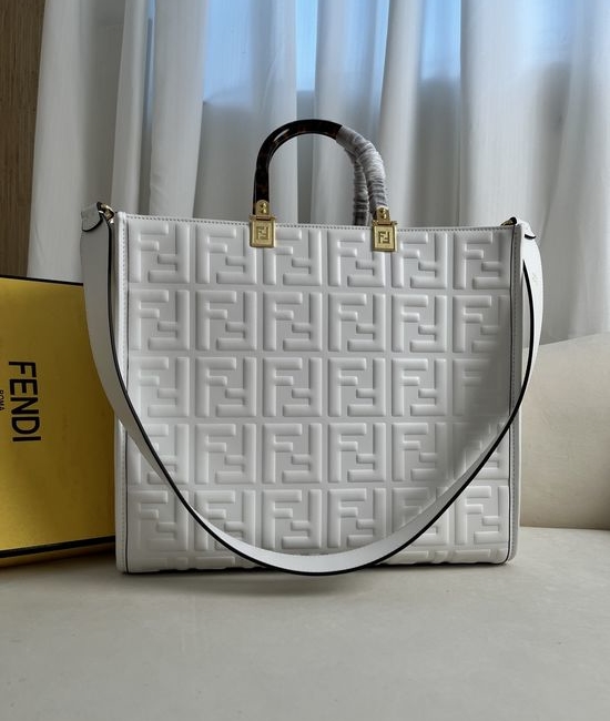 Fendi Sunshine Shopper Tote White Embossed Leather 877