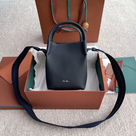 Loro Piana Bale Navy Mini Leather Bucket Bag FAI7943