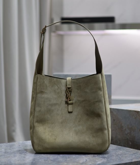 Yves Saint Laurent YSL Hobo Handbag in Khaki Green with Matte Gold Clasp 12252