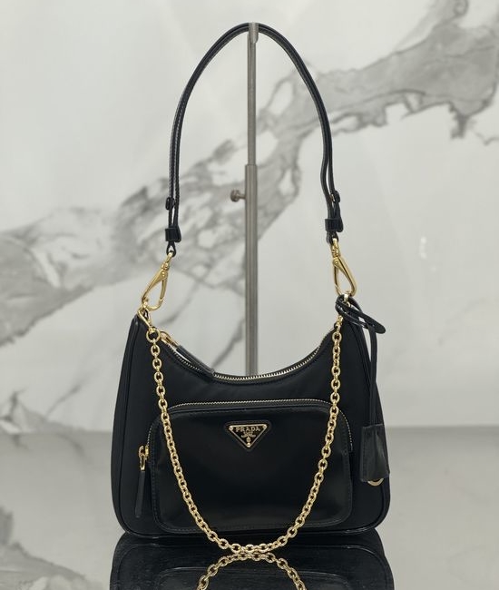 Prada Nylon And Leather Curved Shoulder Bag 1BC198