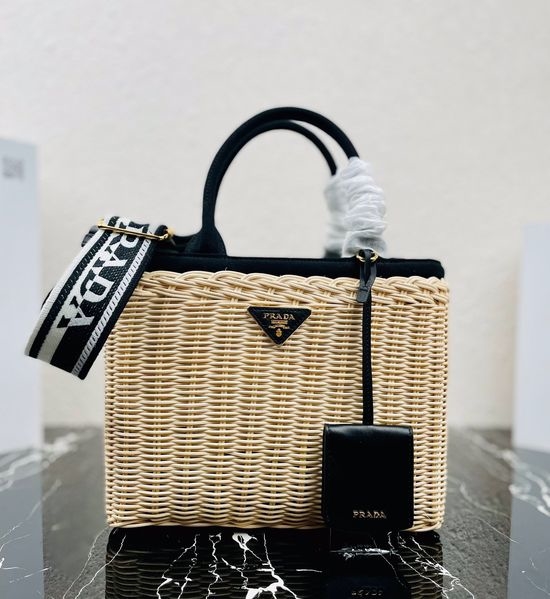 Prada Woven Wicker Canvas Tote Bag 1BG835