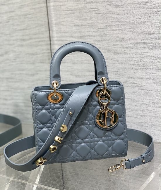 Christian Dior CD Lady Four-grid Fog Blue Bag 6604