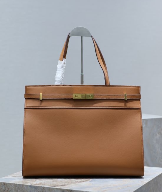 Yves Saint Laurent YSL Manhattan Shopping Bag in Caramel with Black Gold Box Leather 553745