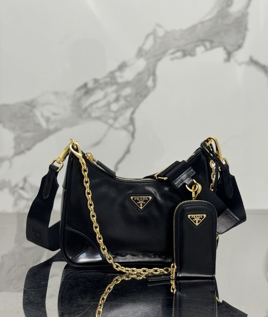 Prada Hobo Waxed Leather Crossbody Bag 1BH204