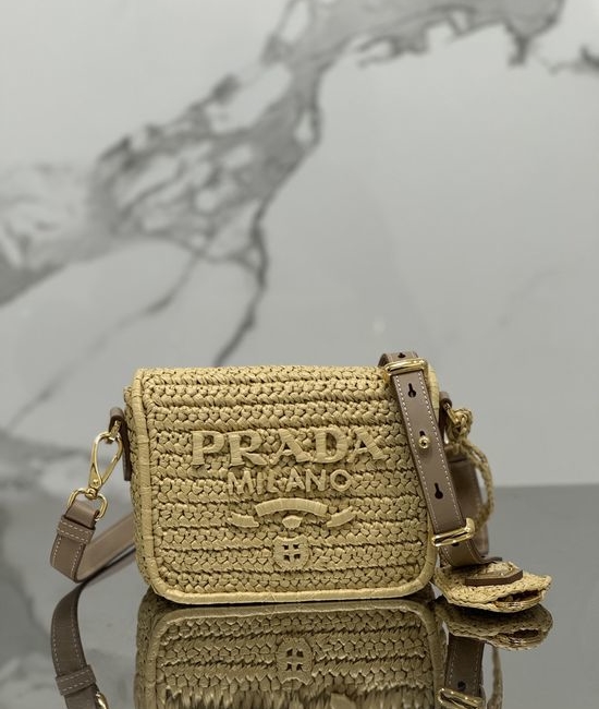 Prada Raffia Crossbody Bag Woven Flap 1BD335