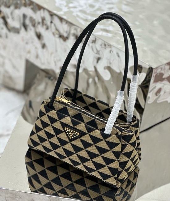 Prada Embroidered Fabric Handbag 1BA368