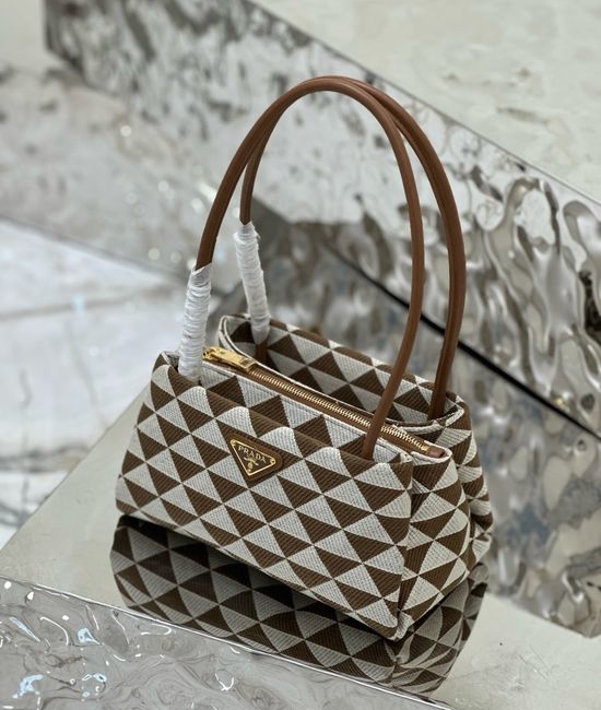 Prada Embroidered Fabric Handbag 1BA368