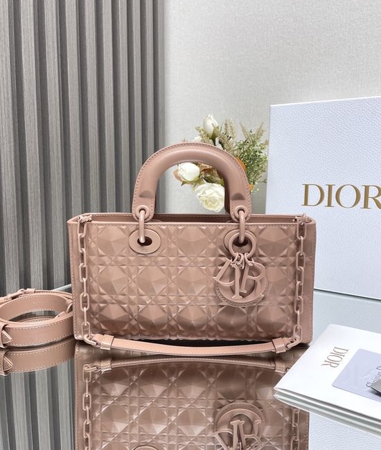 Christian Dior CD Lady DJoy Rose Pink Diamond Quilted Bag 0540
