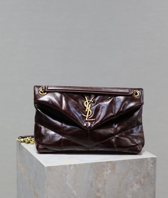 Yves Saint Laurent YSL Loulou Puffer Burgundy Patent Leather Bag 577476