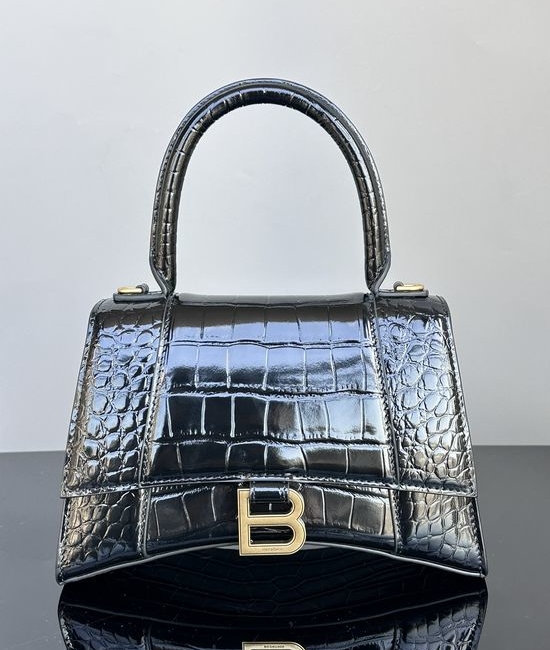 Balenciaga Hourglass Crocodile Pattern Black Gold Buckle 593546
