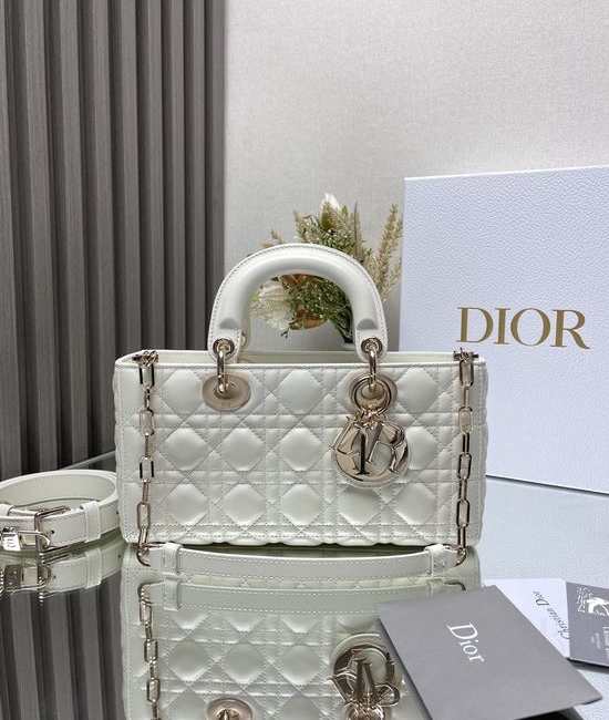 Christian Dior CD Lady D-Joy White Lambskin Handbag 0540