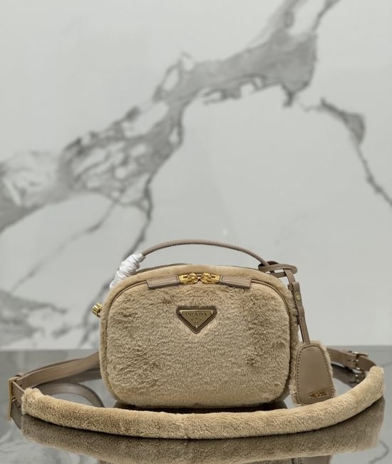 Prada Mini Shearling Handbag Leather Trim 1BH208