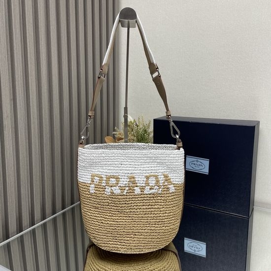 Prada Raffia Bucket Bag 1BE063