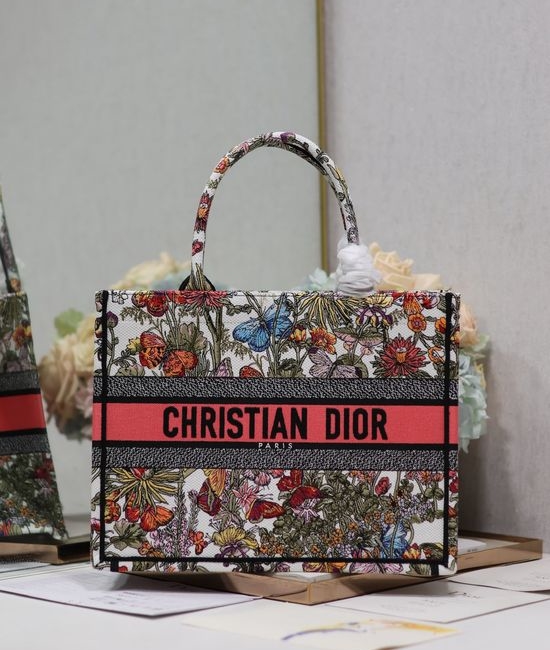 Christian Dior CD Book Tote Pink Floral Medium Handbag 1286
