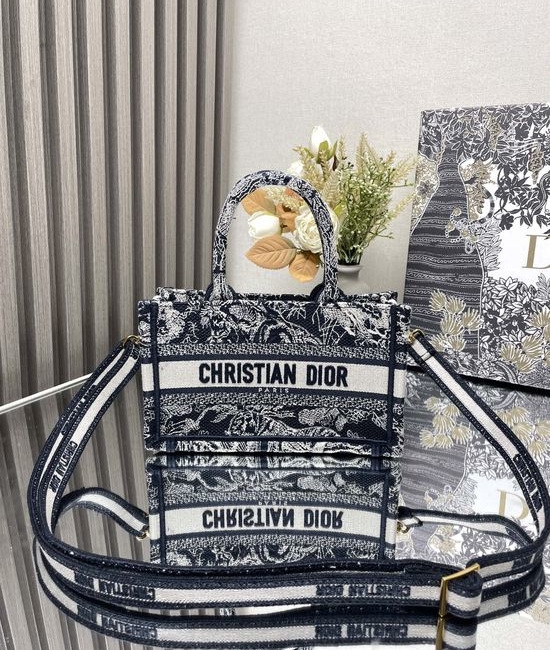 Christian Dior CD Book Tote Mini Blue Oblique Embroidery 1286/9024