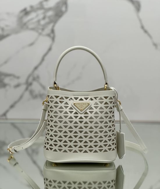 Prada Saffiano Perforated Leather Bucket Bag 1BA217
