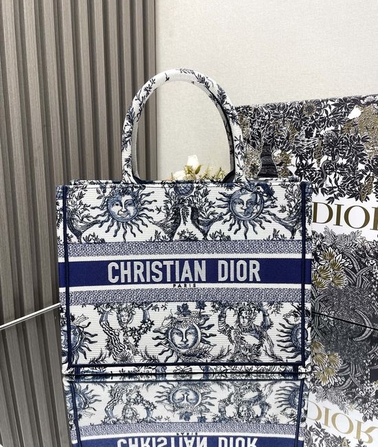 Christian Dior CD Book Tote New Sun Constellation Blue Medium 1286