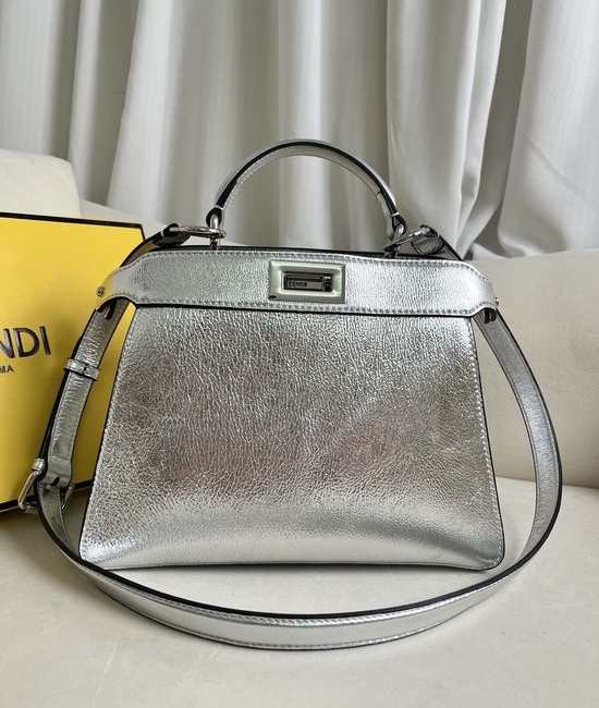 Fendi Peekaboo ISeeU Silver Medium Leather Bag 0229