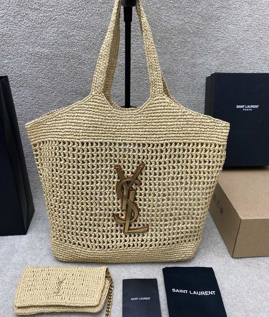 Yves Saint Laurent YSL ICARE Raffia Woven Tote Bag 698651