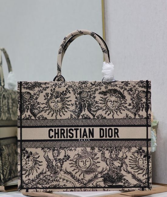 Christian Dior CD Book Tote Sun Constellation Brown Large 1286
