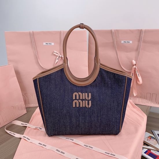Miu Miu Denim Leather Tote Bag 5BG281