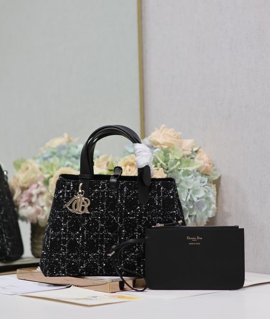 Christian Dior CD Toujours Medium Black Tweed Bag 1188