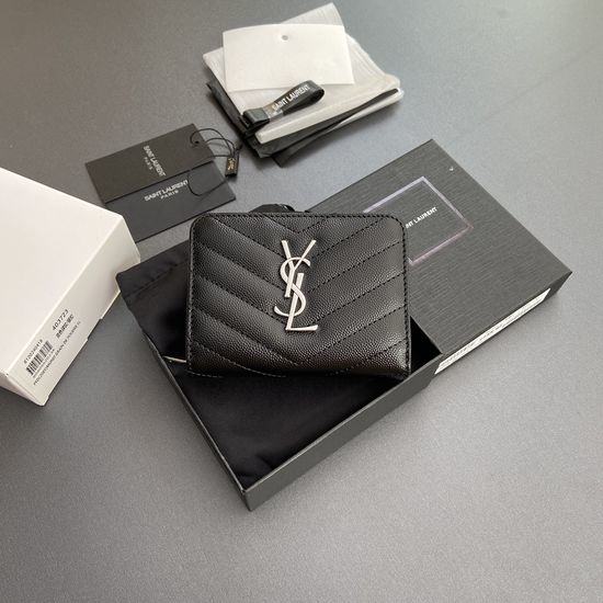 Yves Saint Laurent YSL Matelasse Small Grained Embossed Leather Zip Wallet 403723