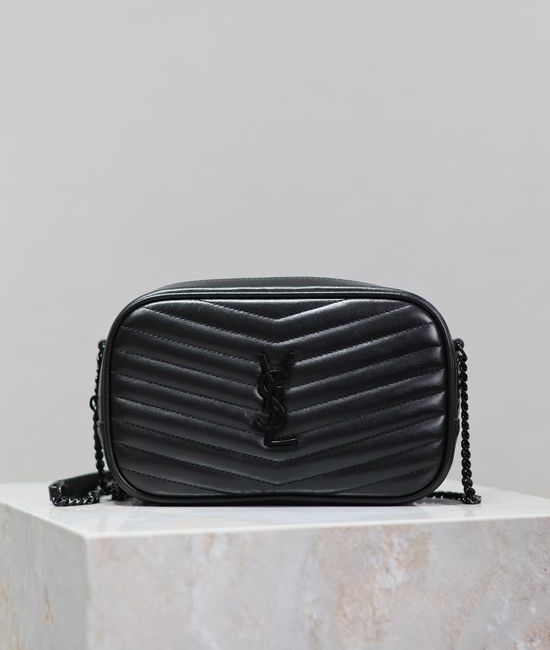 Yves Saint Laurent YSL Lou Mini Camera Bag in Black Black Buckle 585040-1