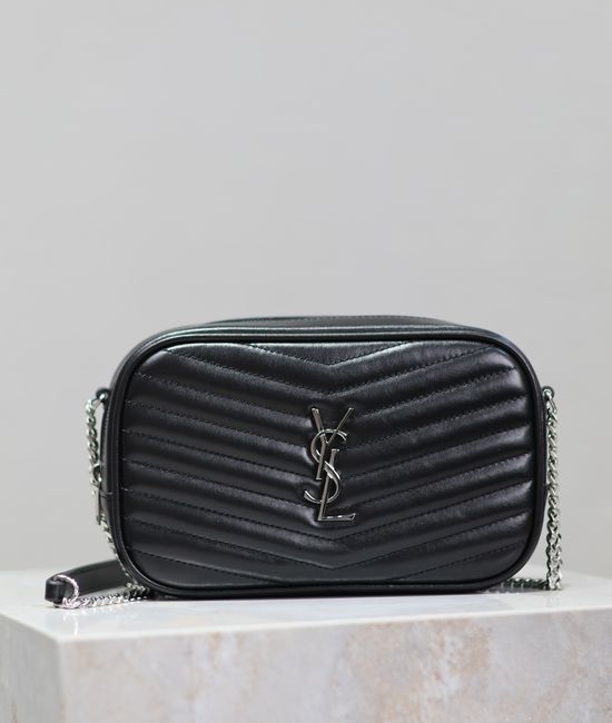 Yves Saint Laurent YSL Lou Mini Camera Bag in Black Silver Buckle 585040-1