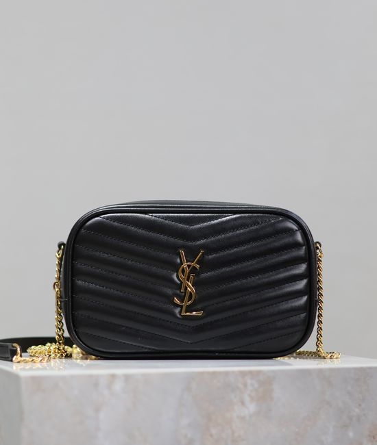 Yves Saint Laurent YSL Lou Mini Camera Bag in Black Gold Buckle 585040-1