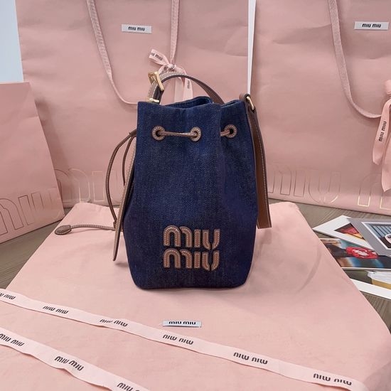 Miu Miu Denim Bucket Bag Top Imported Calfskin 5BE090