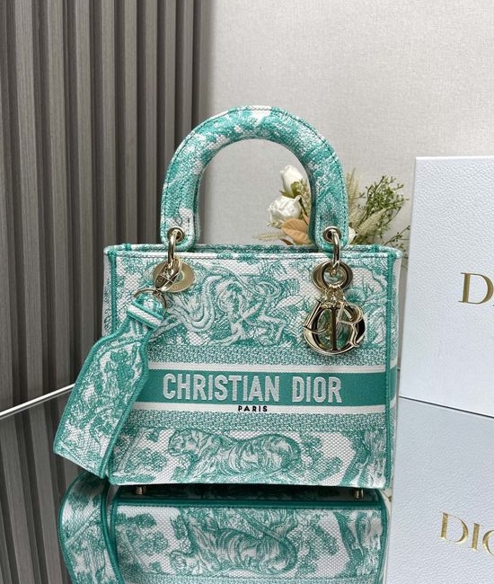 Christian Dior CD Lady Christian Dior CD Green Tiger Embroidery Bag 11694
