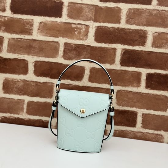 Gucci Embossed Light Green Leather Bag 772795