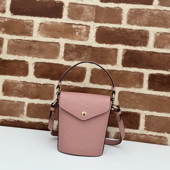 Gucci Embossed Light Pink Leather Bag 772795