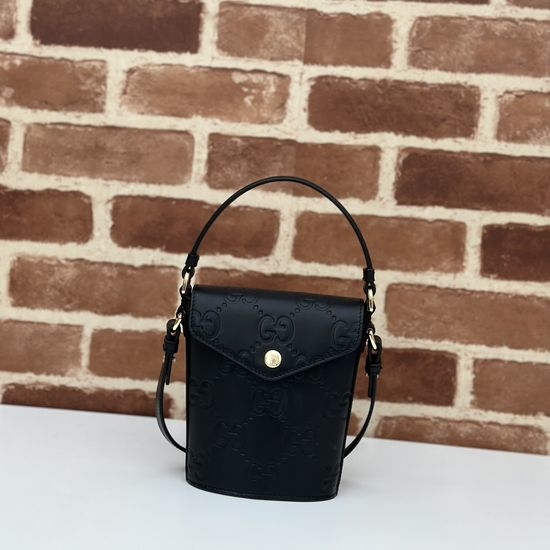 Gucci Embossed Black Leather Small Bag 772795