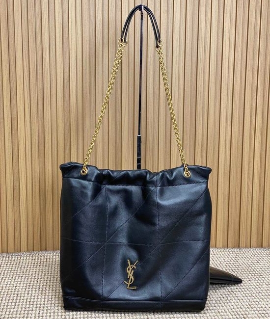 Yves Saint Laurent YSL POCHON Black Lambskin Bucket Bag 781666