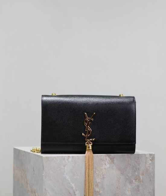 Yves Saint Laurent YSL KATE Classic Black Gold Caviar Clutch 354119