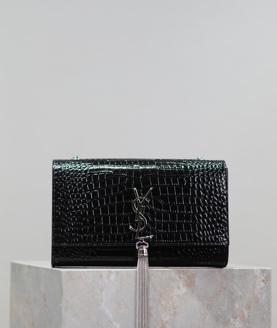 Yves Saint Laurent YSL KATE Classic Black Silver Crocodile Clutch 354119