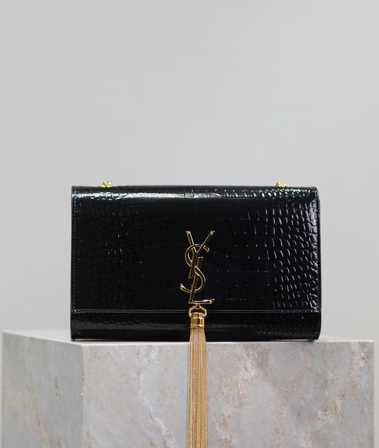 Yves Saint Laurent YSL KATE Classic Black Gold Crocodile Clutch 354119