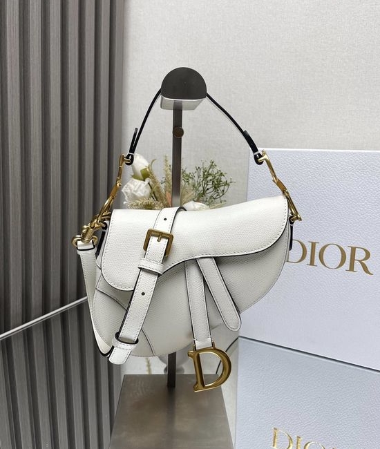 Christian Dior CD Saddle Small Epsom White Bag 0986