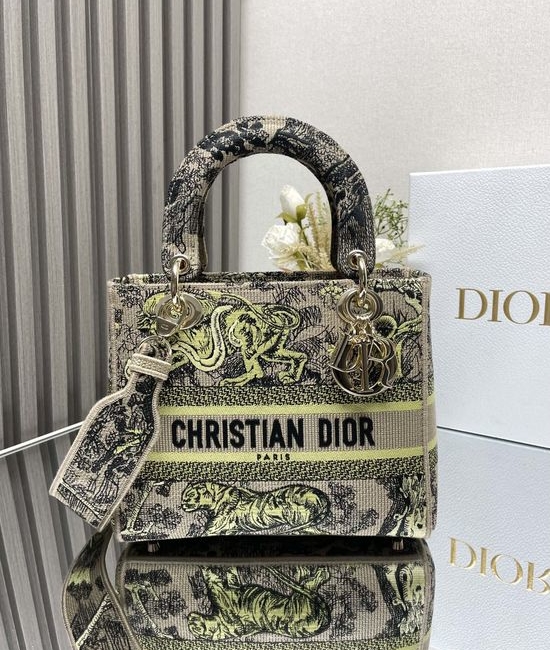 Christian Dior CD Lady Christian Dior CD Apricot Tiger Embroidery Bag 11691