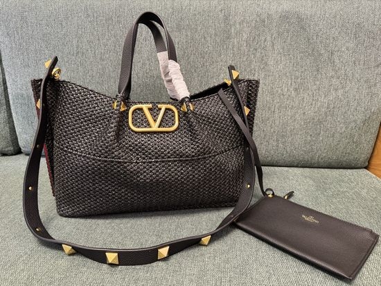 Valentino Tote Bag Raffia Woven Leather Handle Bag 22003L