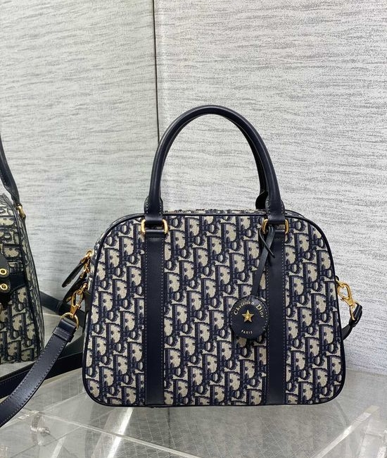 Christian Dior CD D-Vibe Large Blue Canvas Bowling Bag 5122